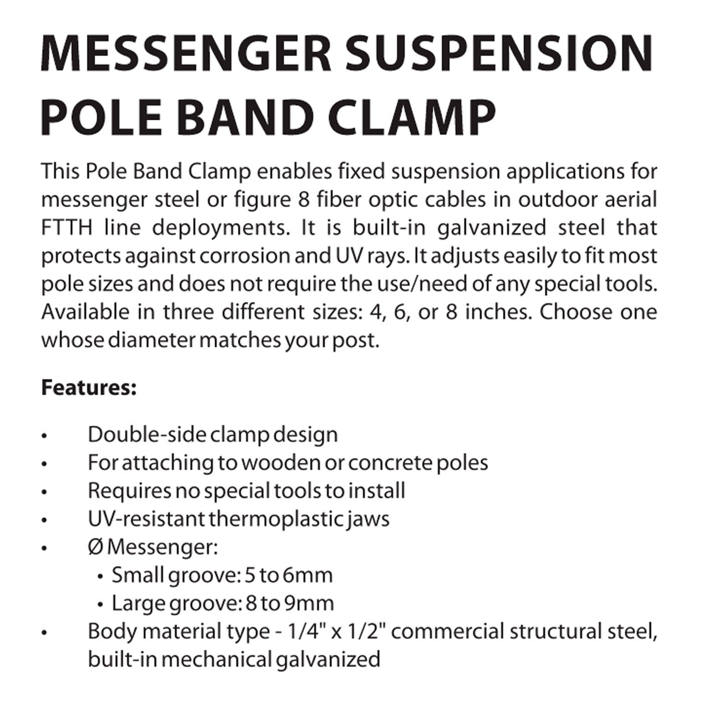 MESSENGER SUSPENSION POLE BAND CLAMP