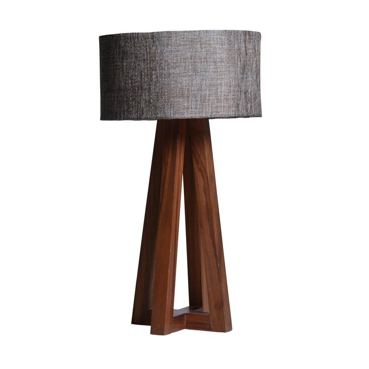 Decorative Lamp- Brown Wood Tripod Floor Gray Lamp