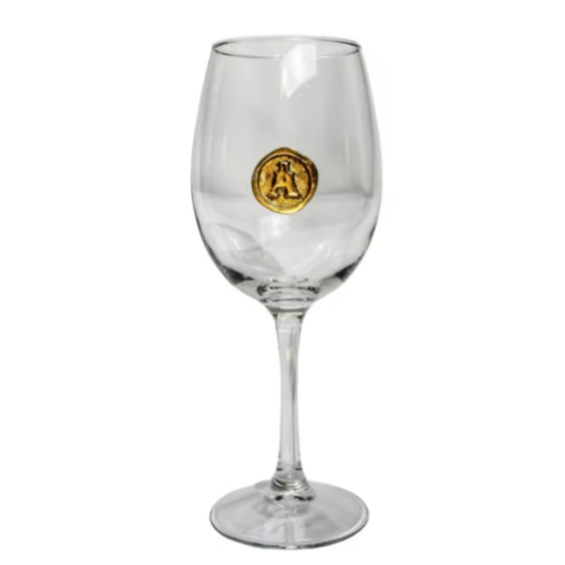 Personalized Red Wine Glass With Your Golden Initial in Pewter