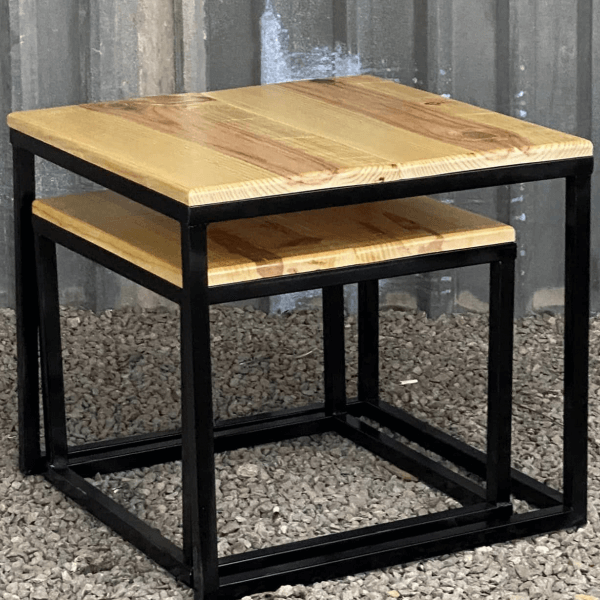 Modern Industrial Style Rectangular Wood Grain Top Coffee Table / Double Coffee Table