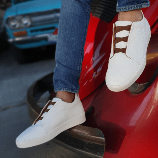 Men's Leather Casual Shoe - 1790 White Skin / Elevated Leather Shoe / Sleek Urban Sneaker