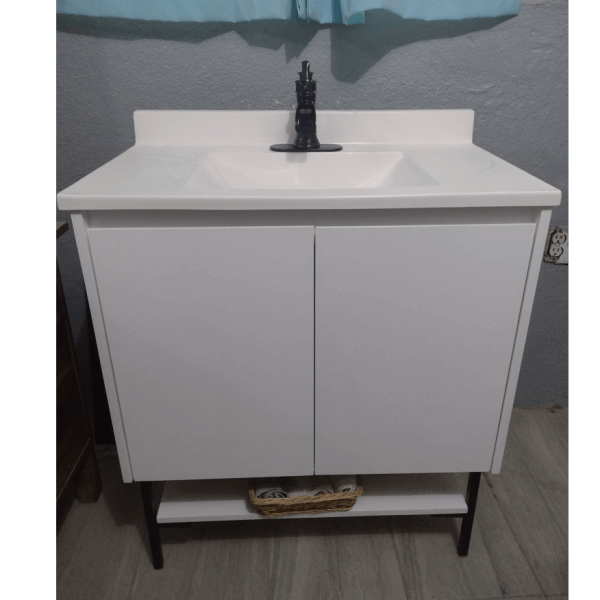 Small White Clean Modern Bathroom Sink / Vanity Cabinet / Bathroom Cabinet / Porcelain Sink