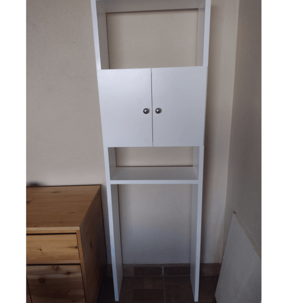 Tall White Bathroom Cabinet / Slim Storage Tower / Modern Shelving Unit