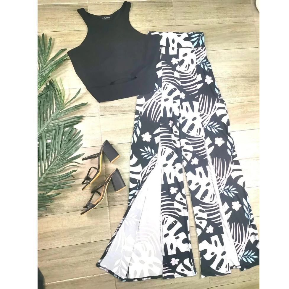 Tropical Cocktail Top And Baggy Pant Set / Women's Resort Wear Set / Vibrant Holiday Outfit