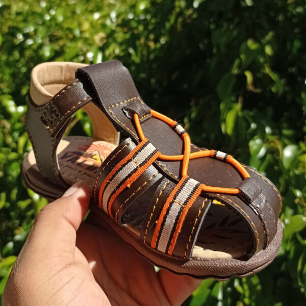 Brown with an Orange Strap Huarache Sandals For Kids Girls